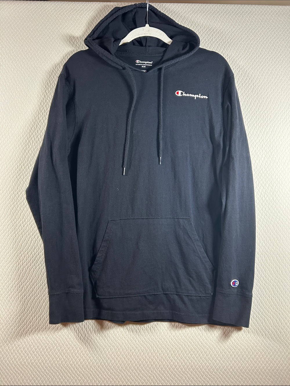 Men’s Champion Black Hoodie with Small Logo, Size M
